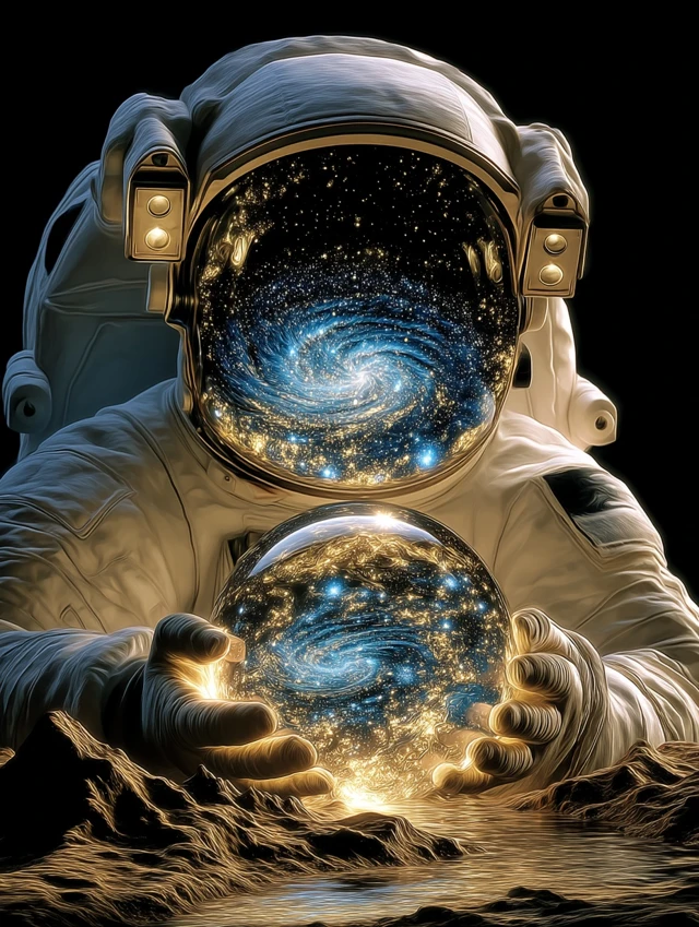Astronaut Holding Universe Orb Space Art