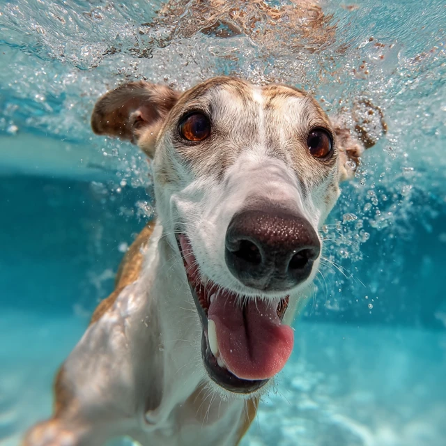 Happy Greyhound Swimming Underwater Smile