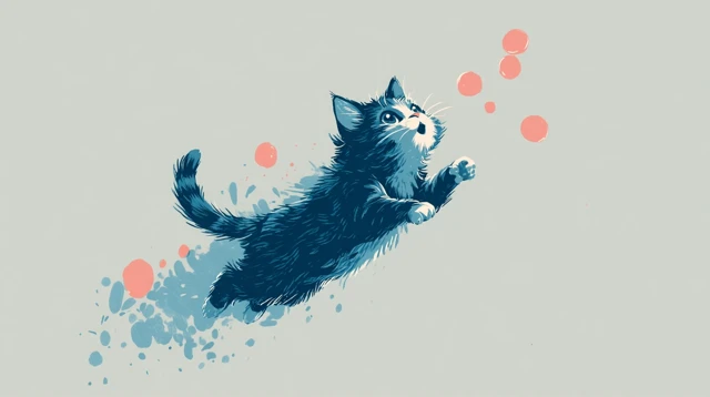 Jumping Cat Illustration Cute Animal Art