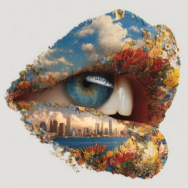 Surreal Black and White Portrait Eyes and Lips