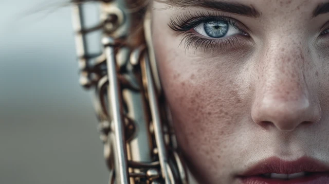 Woman with Saxophone Portrait on the Beach