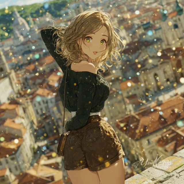 Anime Girl in European Cityscape