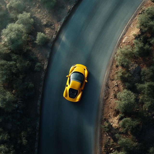 Yellow Ferrari 296 on Track Aerial Drone Shot