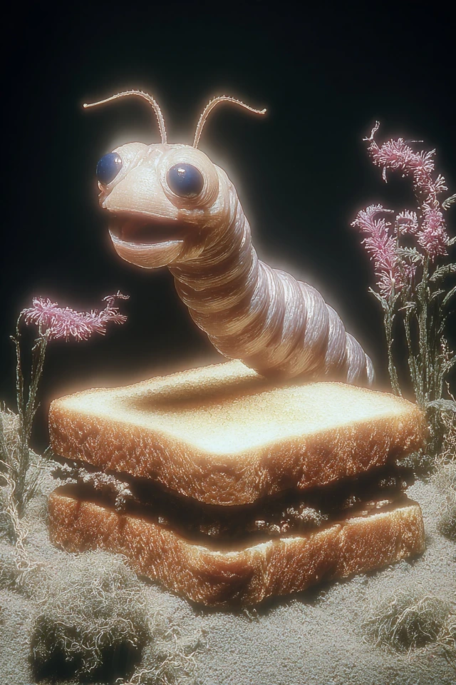 Burnt Toast Pumpernickel Worm Sandwich