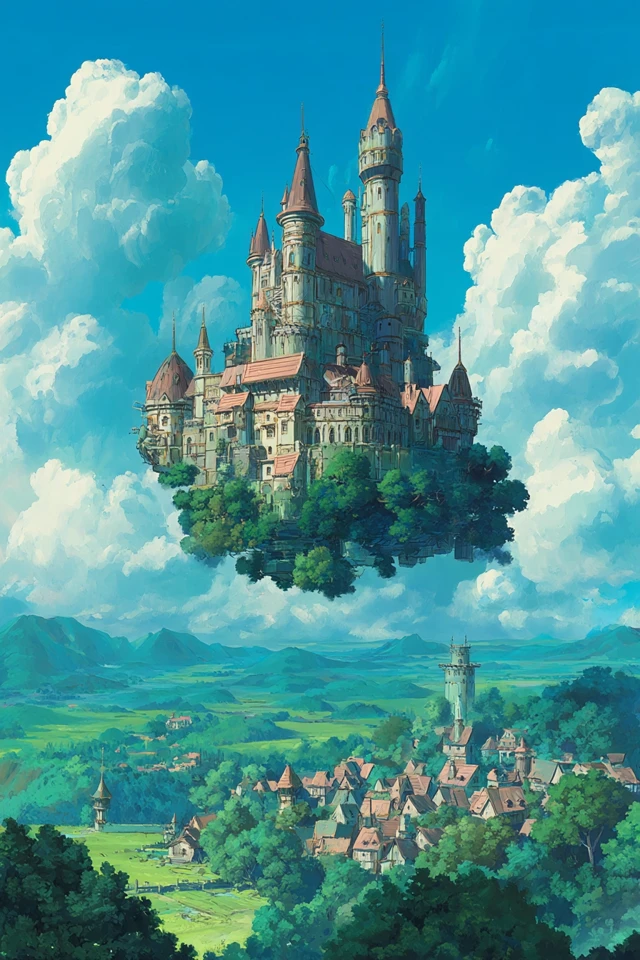 Floating Castle in Anime Style Ghibli Inspired