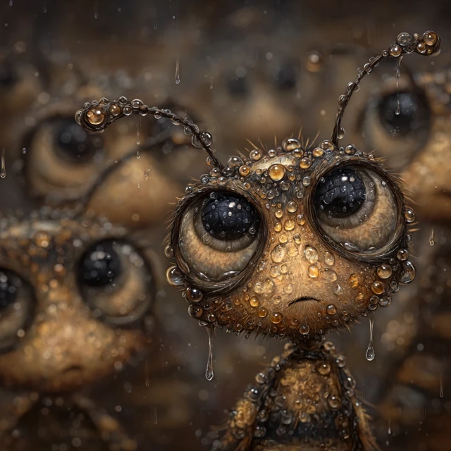 Cute Bees in the Rain Cartoon Illustration
