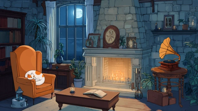 Cozy Vintage Living Room Anime Style
