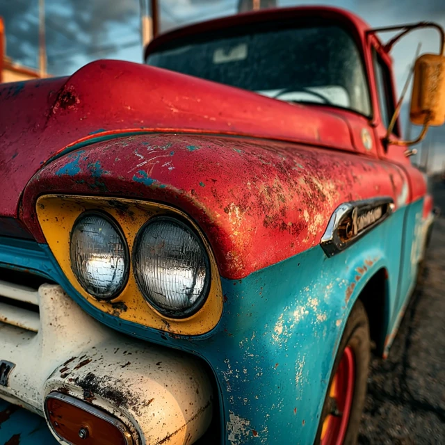 Sun Faded Pickup Truck Door Detail