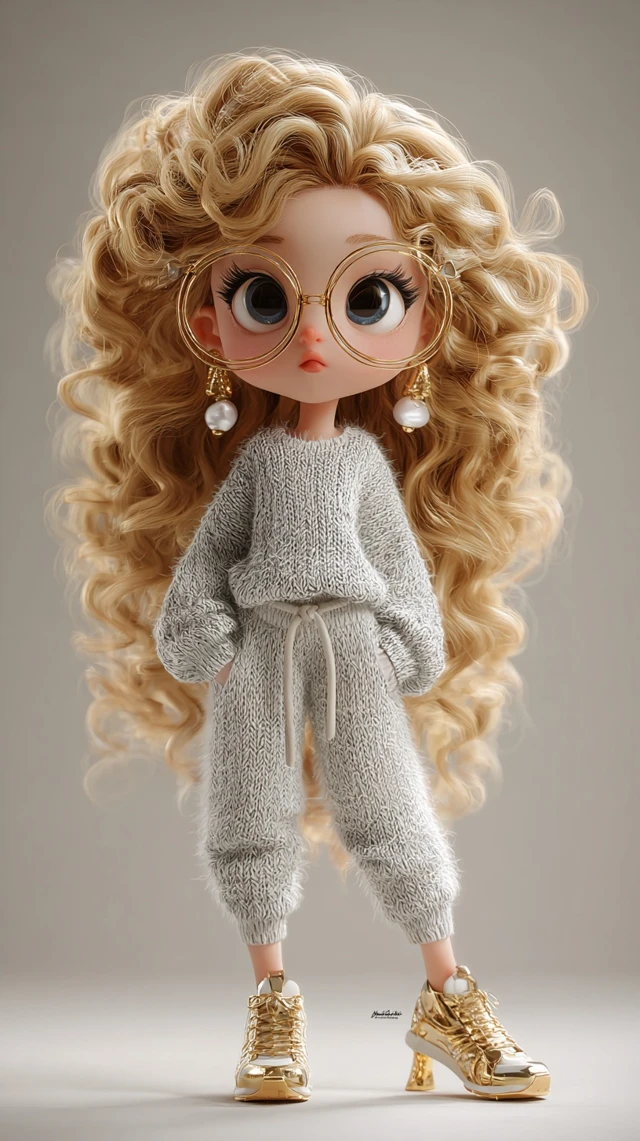 Whimsical Cartoon Girl with Glasses