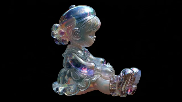 3D Pop Mart Toy: Crystal Girl and Bunny Sculpture