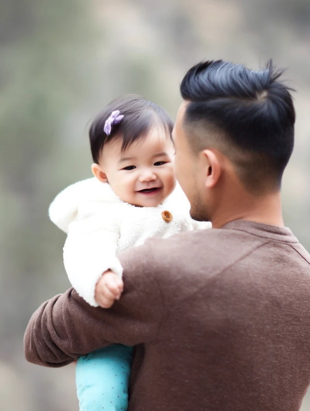 Asian Father Holding Baby Girl Lifestyle Photo
