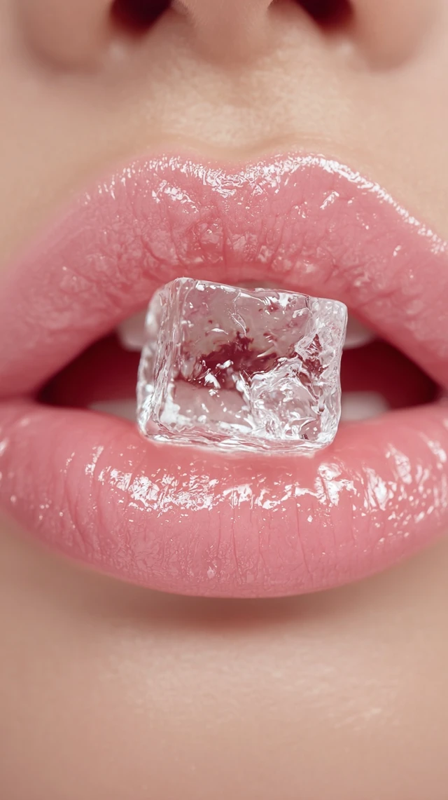 Pink Lip Gloss Ice Cube Beauty Photography