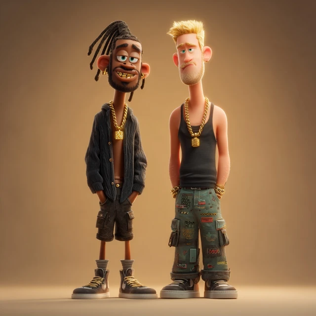 Cartoon Guys with Gold Chains Streetwear 3D Render