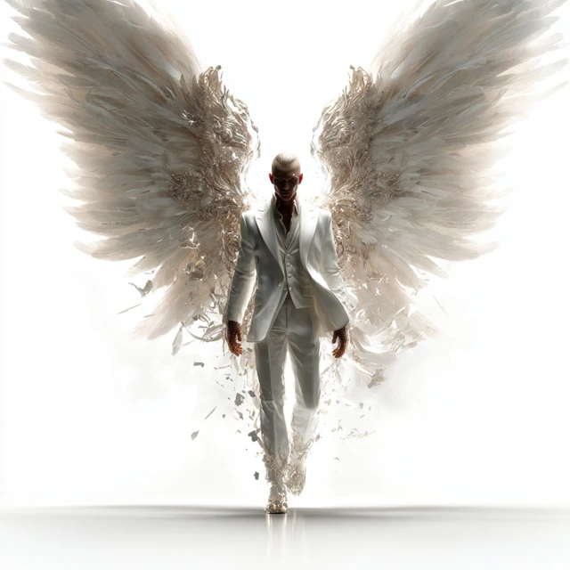 Majestic Angel in Modern White Outfit