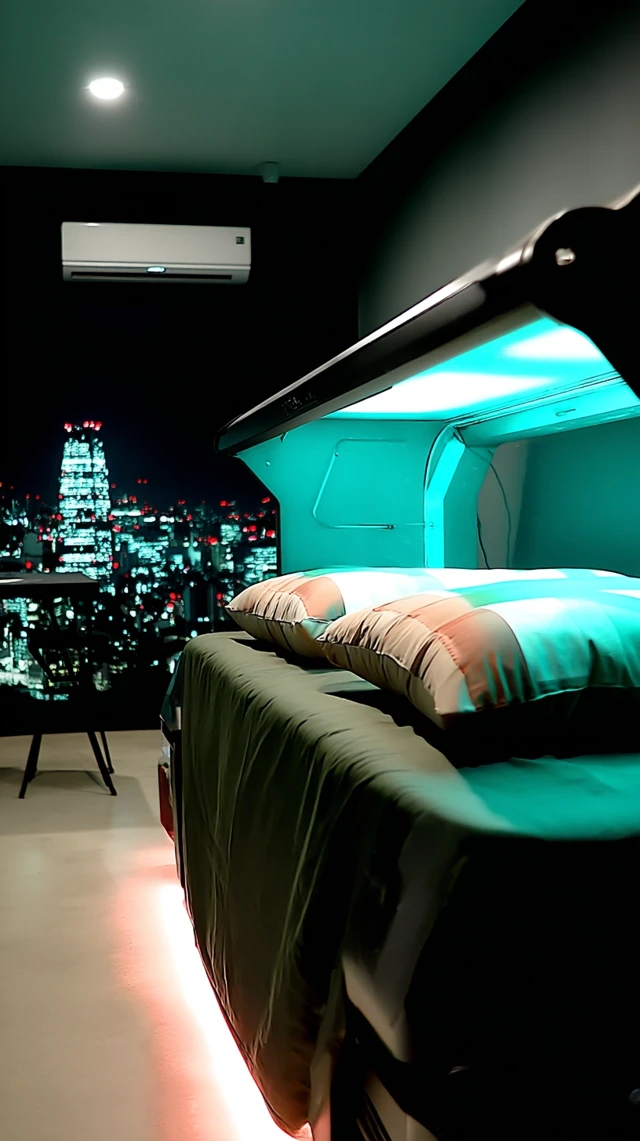 Cyberpunk Osaka Room View Neon Skyline Pixel Art