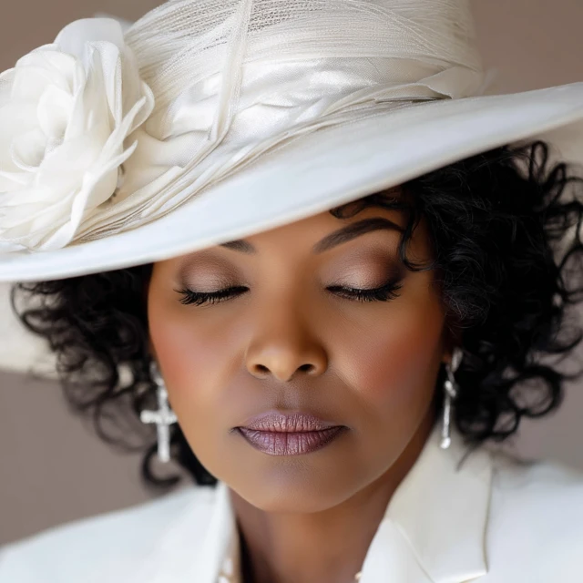 African American Woman in Church Hat and Prayer