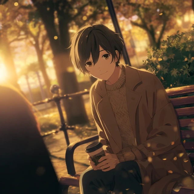 Anime Man in Park Golden Hour