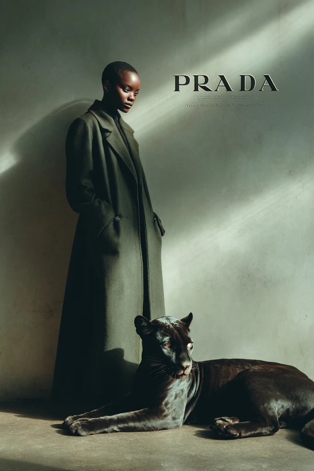 Prada Vogue Style Black Woman and Panther Fashion Shoot