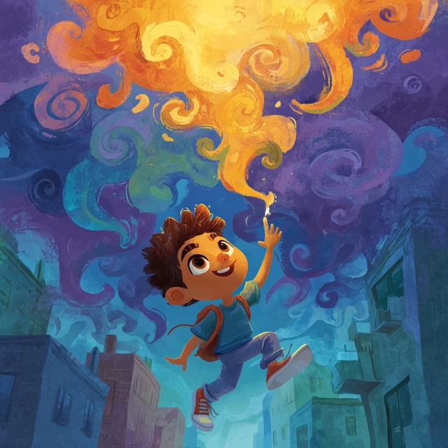 Hispanic Boy and his Imagination Creative Illustration