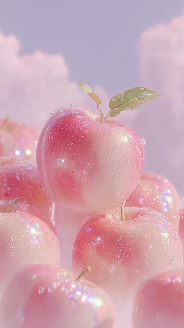 Dreamy Pink Apples Hyperrealistic Close Up