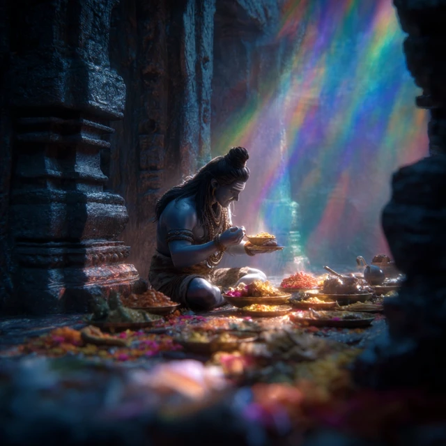Lord Shiva Eating A Feast In A Temple