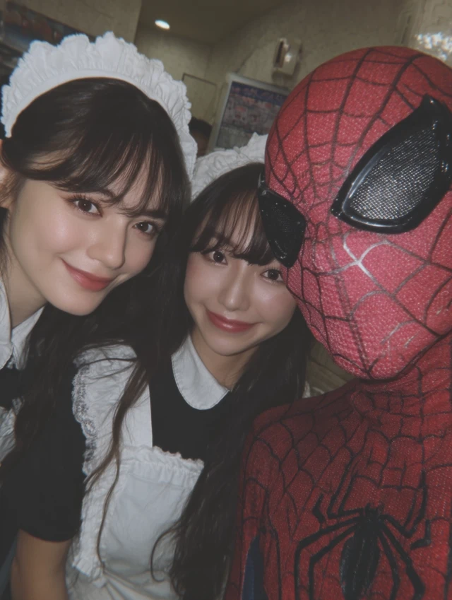 Spider-Man Selfie with Japanese Maids