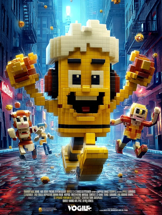 Pixels Voxel Beer Mug Poster 90s Inspired