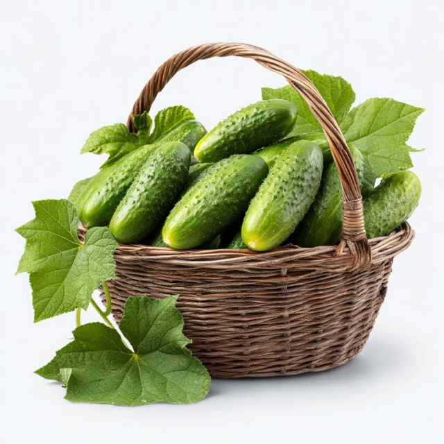 Fresh Cucumbers in Basket