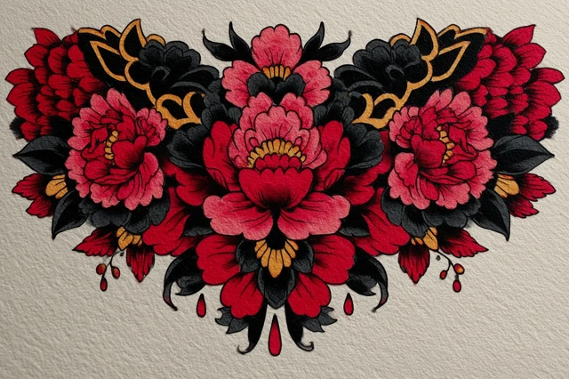 Old School Tattoo Flash: Gothic Floral Sternum Design