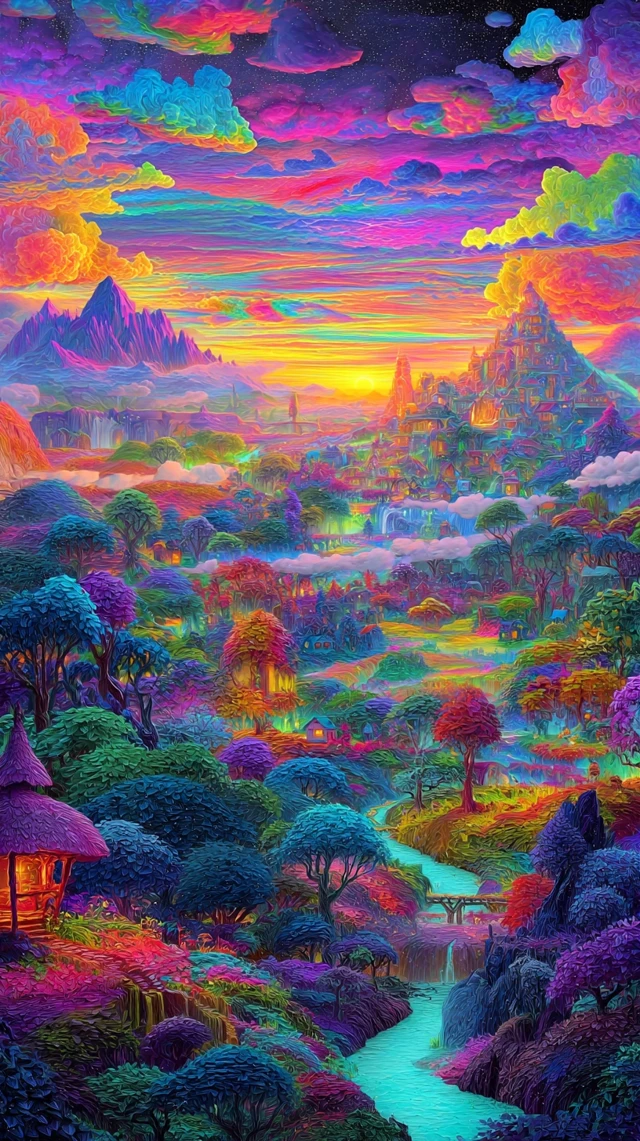 Rainbow Utopia Dreamlike Fantasy Landscape