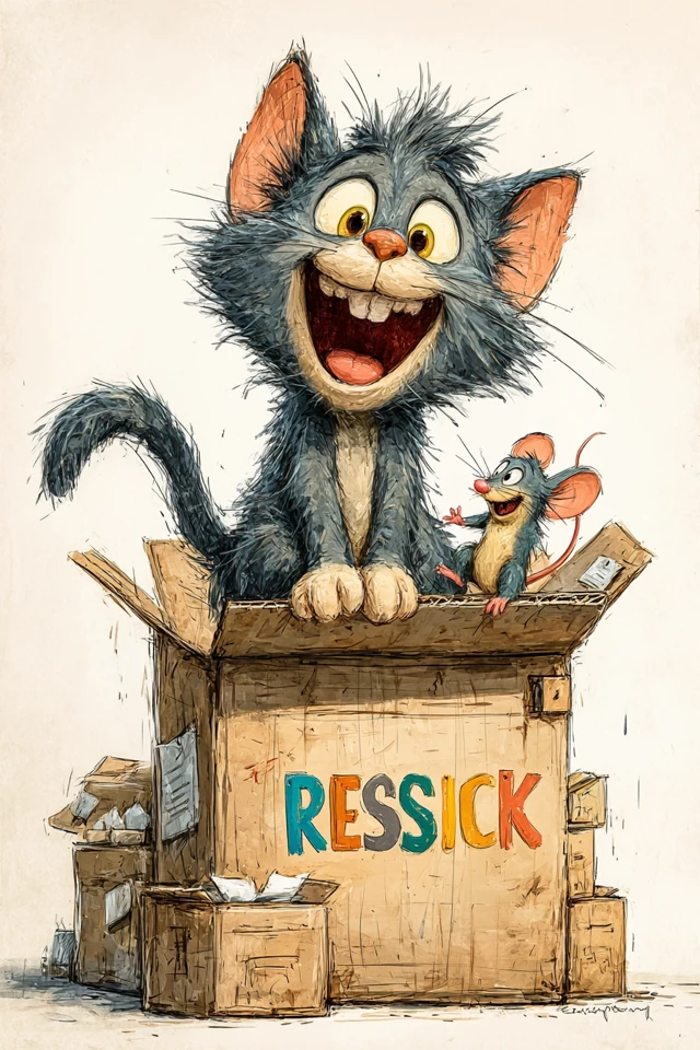 Happy Cat and Mouse Cartoon Illustration