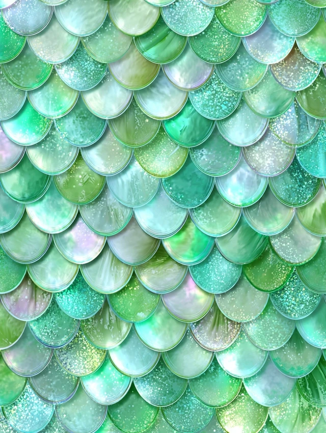 Iridescent Mermaid Scale Pattern Pastel Green Glittery