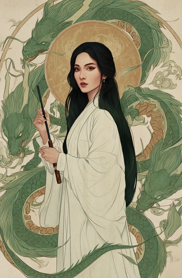 Ancient Beauty and Dragons Chinese Illustration
