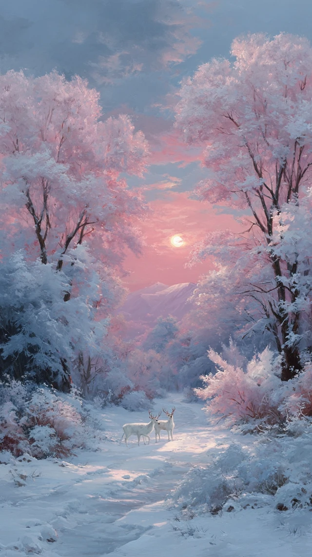 Enchanted Winter Landscape with Albino Deer
