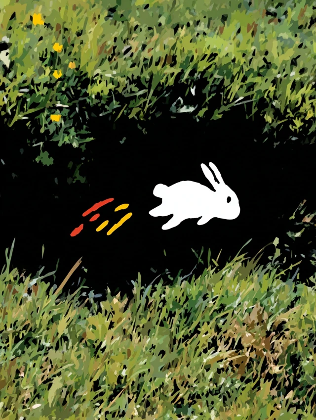Cartoon Rabbit Leaping in Grass Illustration