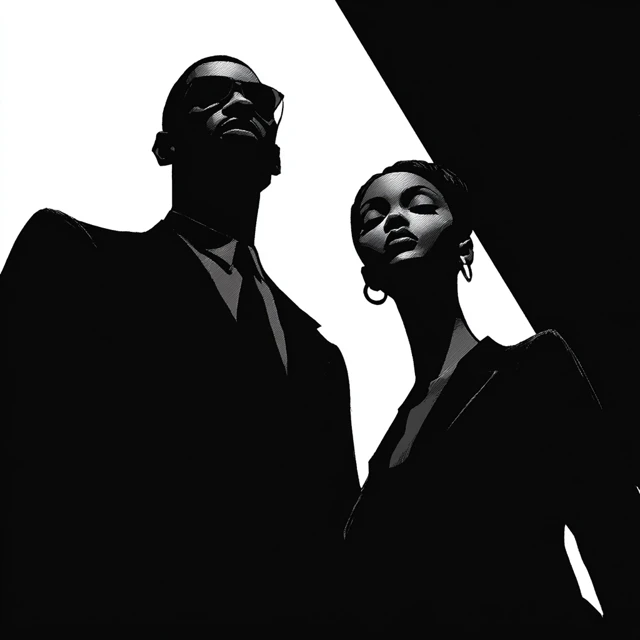 Retro Cartoon Black Couple Low Angle Portrait
