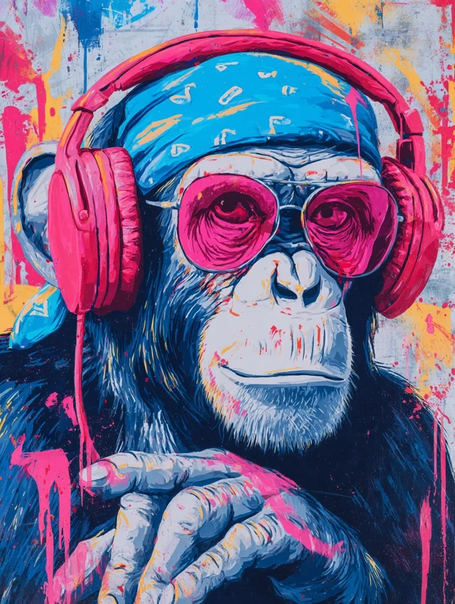 Chimpanzee Portrait Headphones Sunglasses Pop Art