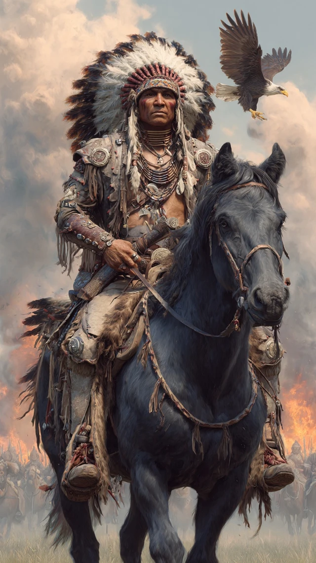 Native American War Chief on Horseback Epic Art