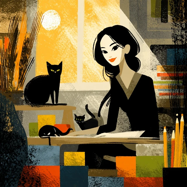 Therapist with Cats Illustration of a Cozy Therapy Room