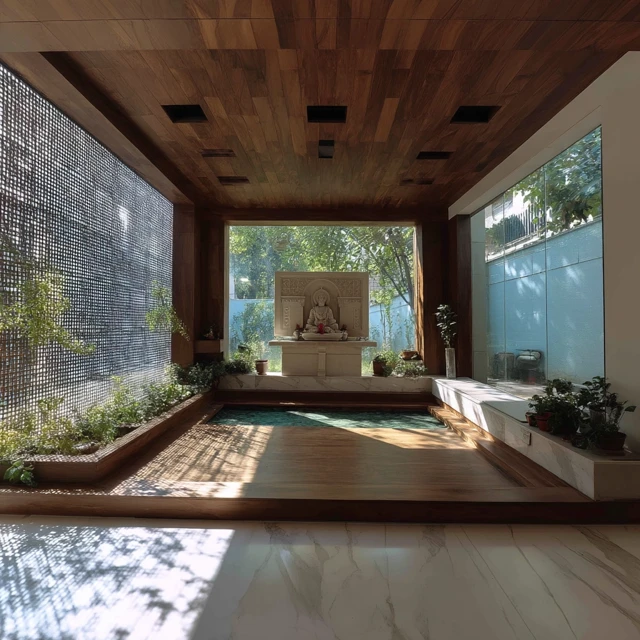 Indian Modern Pooja Unit with Garden View