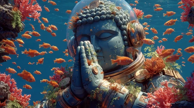 Underwater Buddha Robot: Sci-Fi Meditation