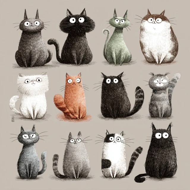 Whimsical Cat Illustrations Adorable Funny Cats
