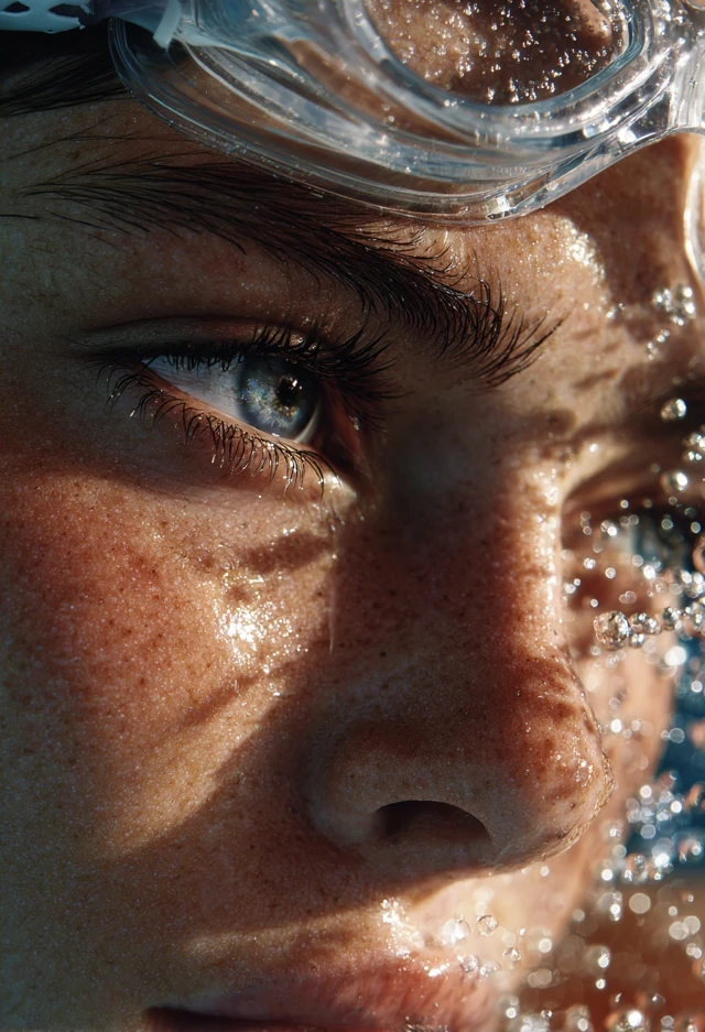 Woman Swimming Underwater with Goggles Photorealistic