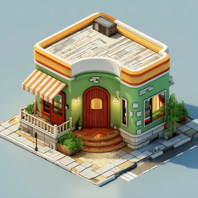 Isometric Bungalow Kawaii 3D Render