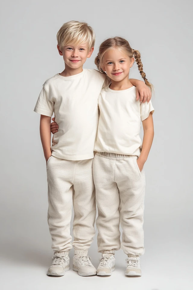 Kids Clothing Promo European Boy Girl Smiling Studio Shot