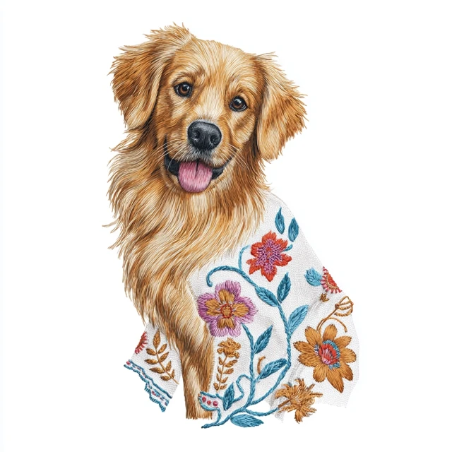 Cute Cartoon Golden Retriever Embroidery Design