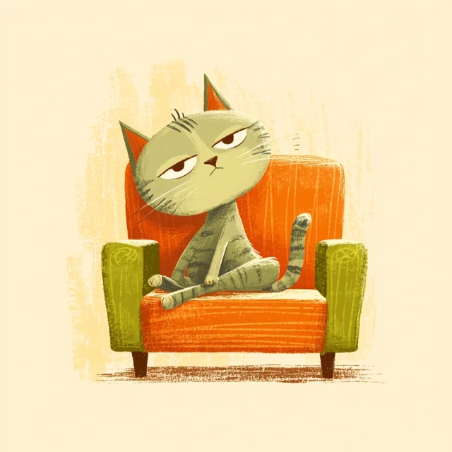 Cute Cat Illustration Relaxing on Retro Sofa