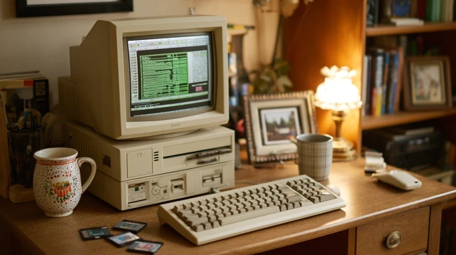 Vintage 1980s Computer Setup Cozy Home Office