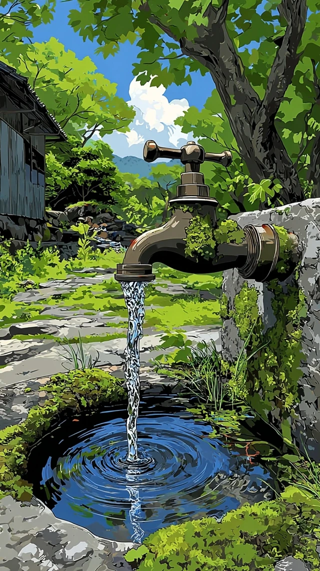 Anime Garden Scene Water Faucet Makoto Shinkai Style