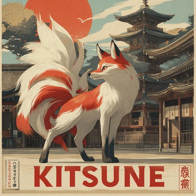 Kitsune Japanese Fox Spirit Vintage Poster